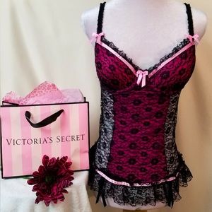 Y2k Vintage Victoria's Secret ruffled bodycon slip dress/chemise/ teddy/babydoll